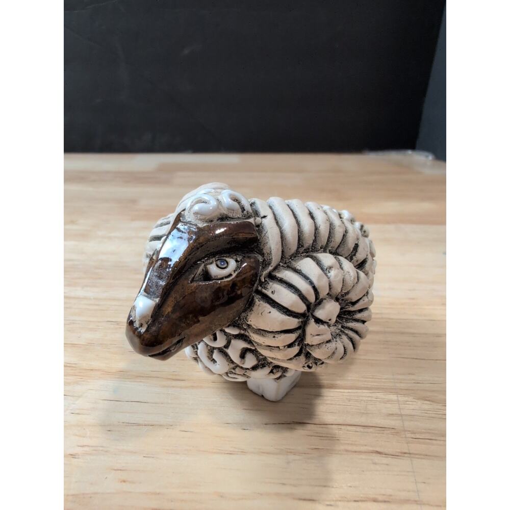 Vintage‎ ARTESANIA RINCONADA RAM Figurine Retired Carved Folk Art Signed Uruguay